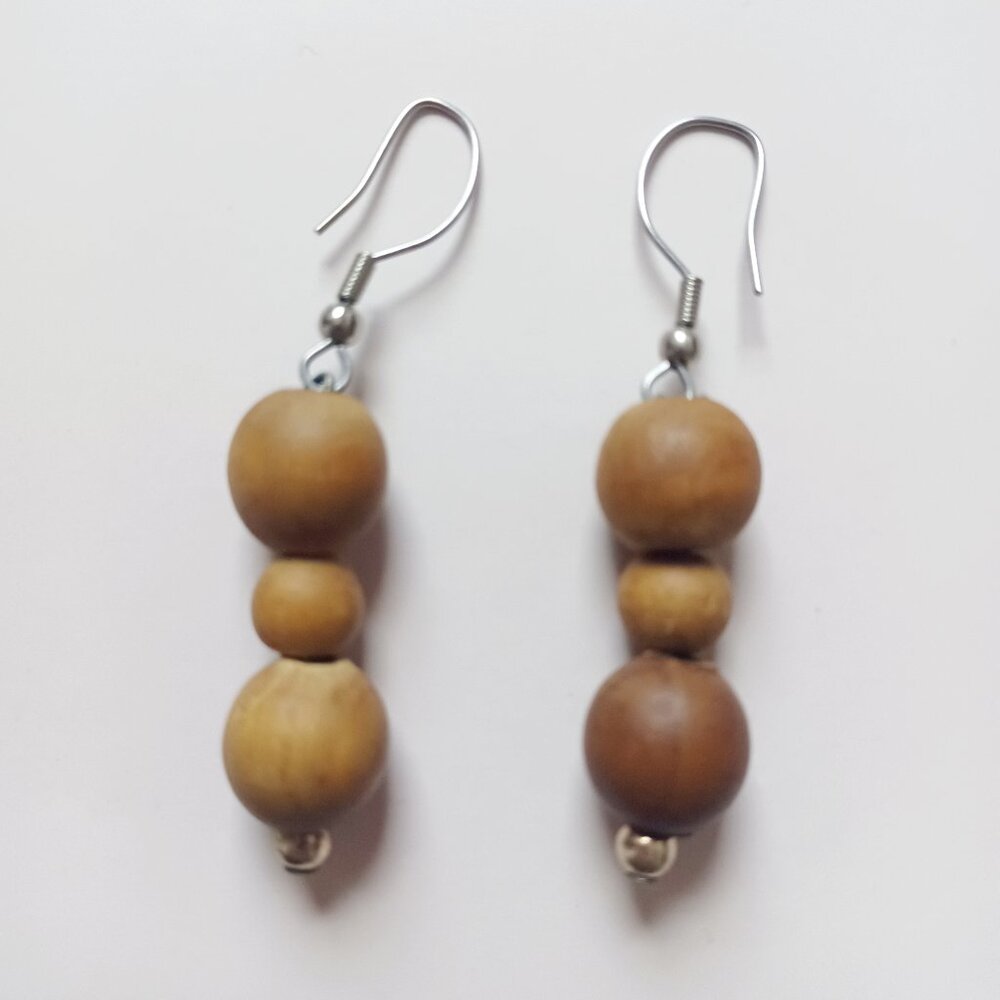 Real Wood Beaded French Hook Earrings Light Weight